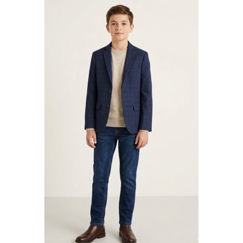 Lauren Ralph Lauren Boys Navy Blue Plaid Blazer Sport Coat Size 12R